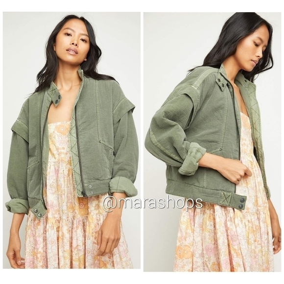 Free People Florence Bomber in Olive Smoke - Picture 1 of 6